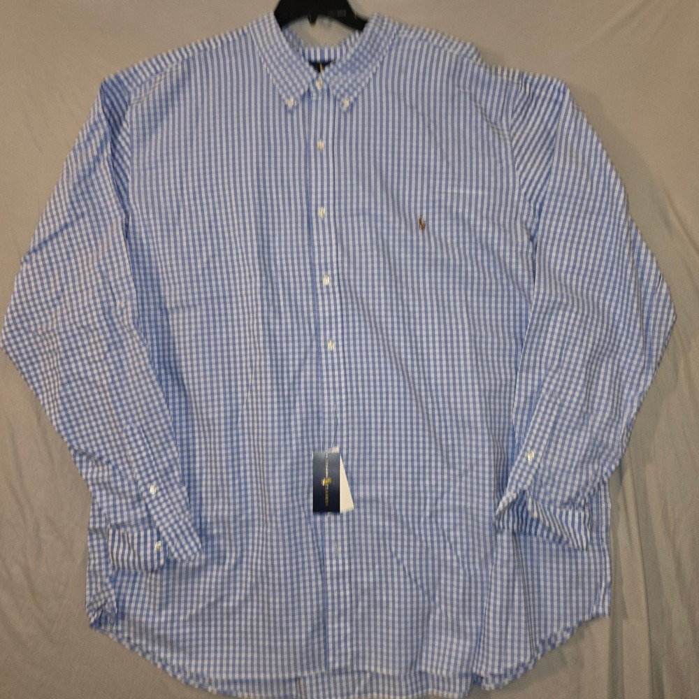 Ralph Lauren Button Down Shirt 4XLT Mens Blue Gingham Check Cotton Long Sleeve